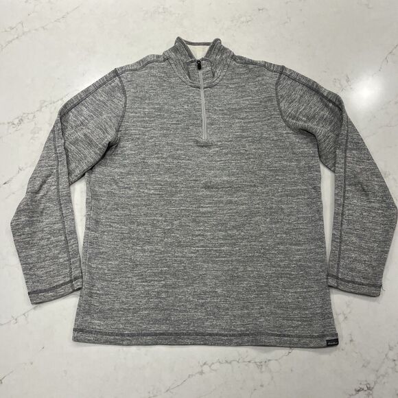 Eddie Bauer Sweater Mens Large Tall LT Gray Heathered 1/4 Zip Pullover Knit EUC - Picture 1 of 11